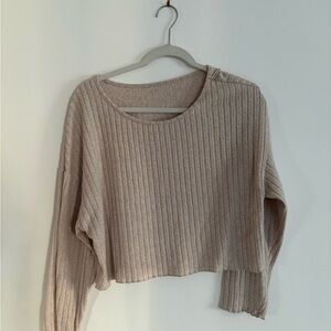 SHEIN Ribbed Knit Crop Top - Beige